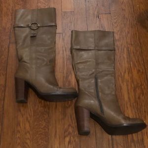 Tan, Leather Heeled Boots